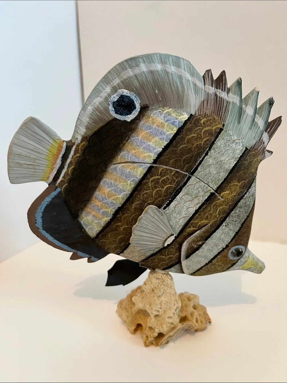 Striped Tropical Fish Table Accent - Brown, Black & Blue Decorative Figurine